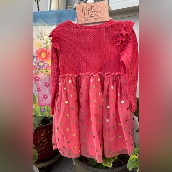 Pink Long-Sleeve Tulle Dress with Bow - Picture 2 of 3